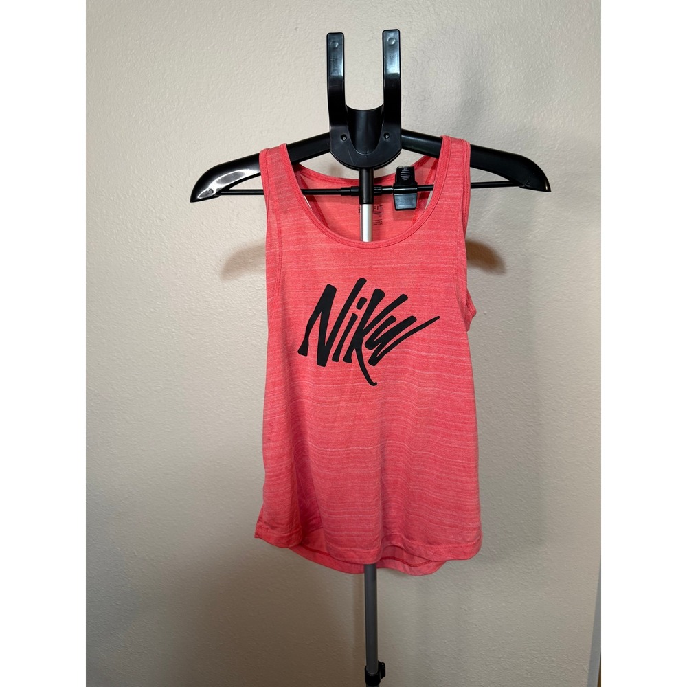 Nike Dri-FIT Womens Tank Top Small Pink Heathered Script Logo Cutout Racerback